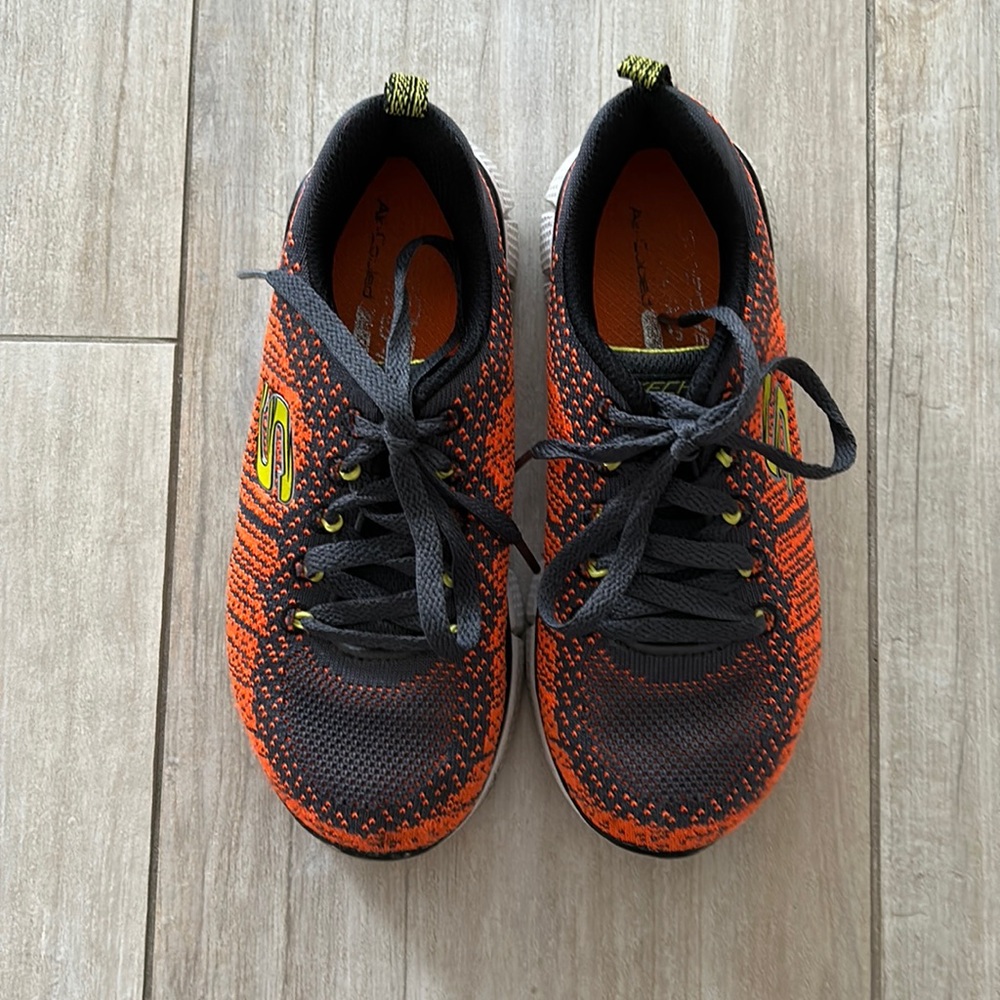Sketchers size 13 kids orange and grey sneakers